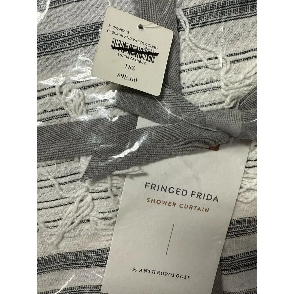 Anthropologie Frida Black White Striped Shower Curtain
